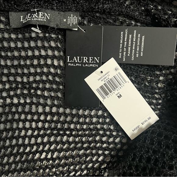 Lauren Ralph Lauren Black Pointelle-Knit Linen-Blend Cardigan - Picture 9 of 13